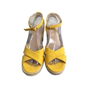 Ann Taylor Women Sz 7.5M Yellow Strappy Wedge Espadrilles 4" Heel Summer